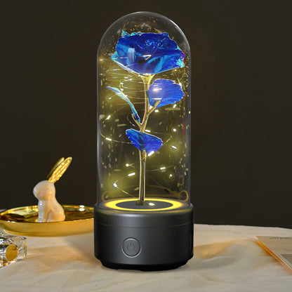 Creative 2 In 1 Rose Flowers LED Light And Bluetooth Speaker Valentine's Day Gift Rose Luminous Night Light Ornament In Glass Cover