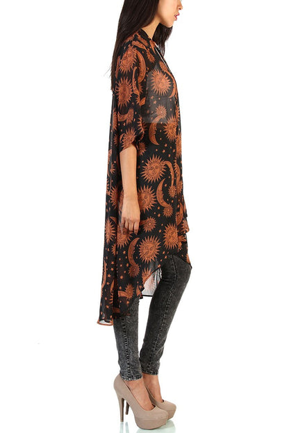 Star Moon Printed Thin Chiffon Cardigan