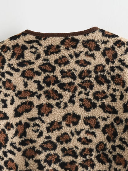 European And American Style Fashion Loose Leopard Print Lamb Wool Coat