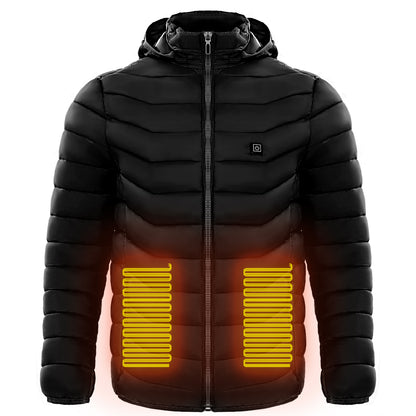 Men Heated Puffer Jacket Electric Heating Coat Insulated Hood Windbreaker